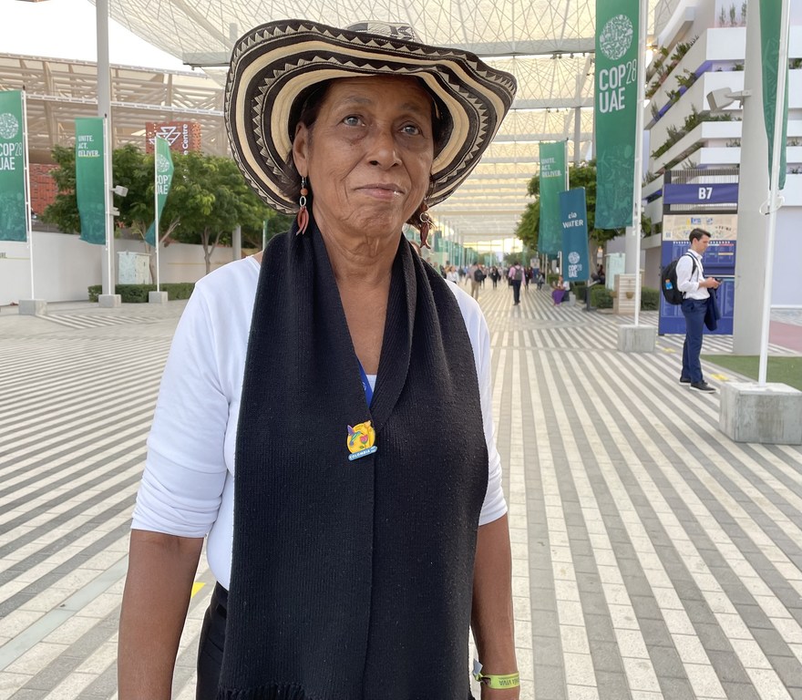 Ignacia de la Rosa Pérez, a community leader, at the COP28 conference in Dubai, UAE.