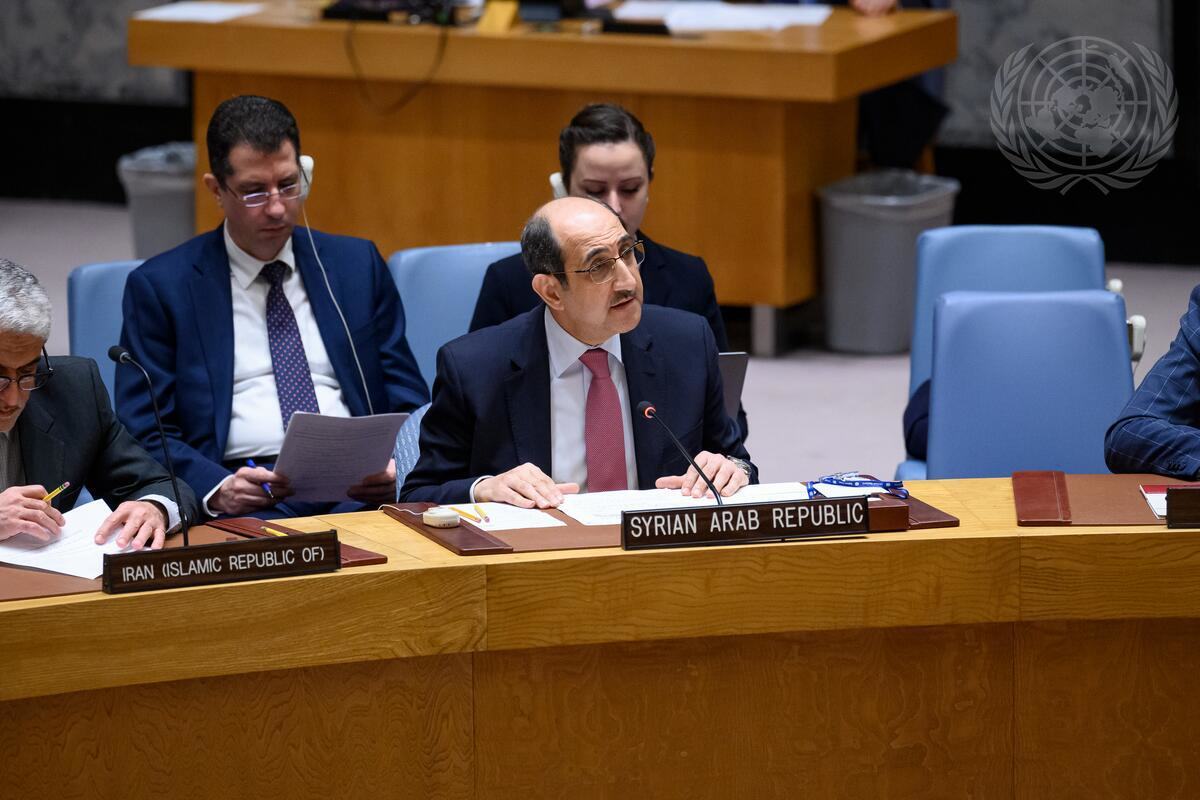 المندوب الدائم للجمهورية العربية السورية، بسام صباغ، يلقي كلمة أمام مجلس الأمن الدولي