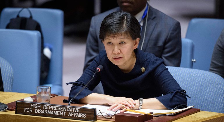 إيزومي ناكاميتسو، وكيلة الأمين العام والممثلة السامية لشؤون نزع السلاح، تقدم إحاطة لأعضاء مجلس الأمن التابع للأمم المتحدة.