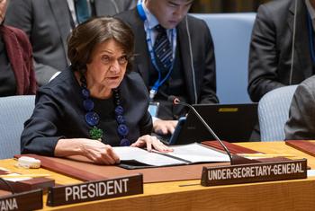 La cheffe des affaires politiques de l'ONU, Rosemary DiCarlo, fait un exposé devant le Conseil de sécurité.