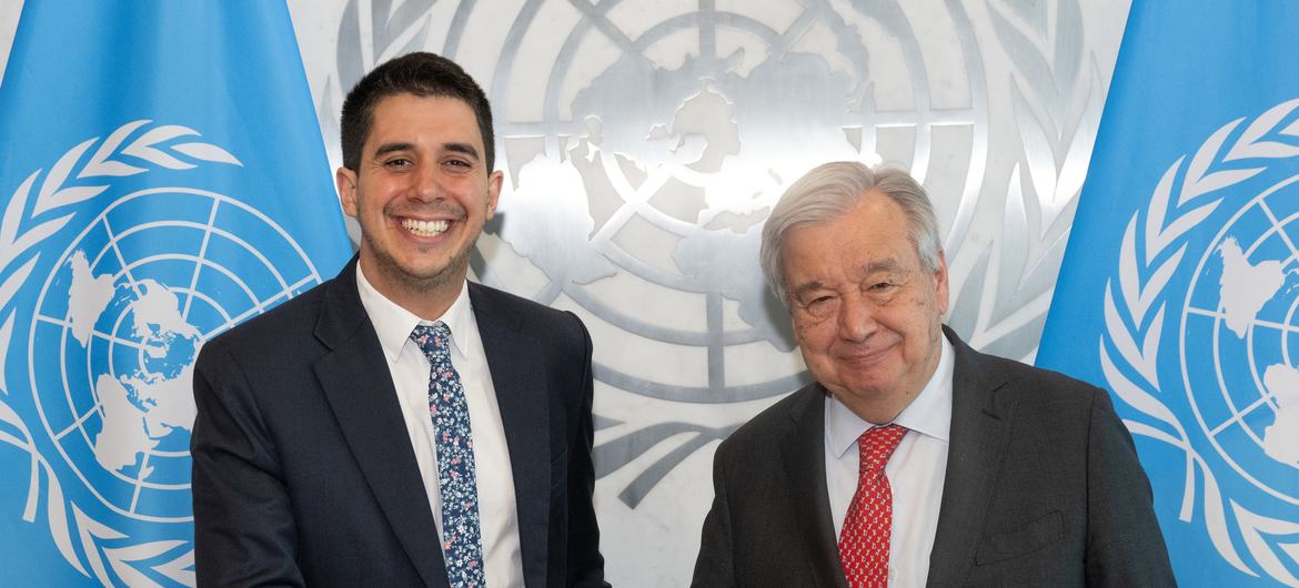 Felipe Paullier com o secretário-geral da ONU, António Guterres
