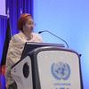 ائبة الأمين العام للأمم المتحدة، أمينة محمد تتحدث في افتتاح المنتدى العربي للتنمية المستدامة لعام 2024 في بيروت، لبنان.