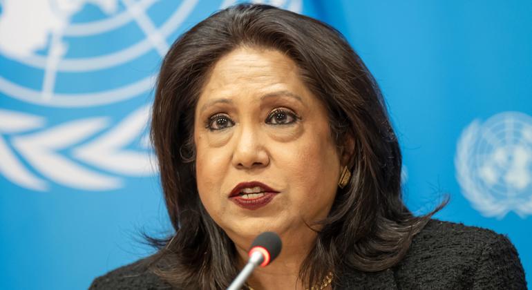 Pramila Patten, representante especial do secretário-geral sobre Violência Sexual em Conflitos, informa os jornalistas na sede da ONU, em Nova Iorque