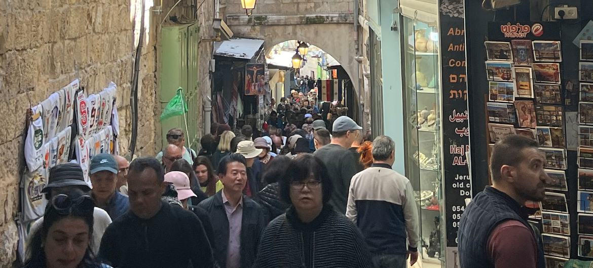 People walk through Jerusalem's Old City.