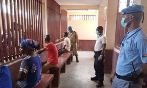 Visiting time at Ngaragba Prison in Bangui, CAR during the COVID-19 pandemic.