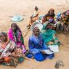 Women wait to be pre-registered by UNHCR staff at the Koufroun site in the Ouaddaï region of Chad. They all fled the town of Tindelti, a few hundred metres across the border in Sudan.