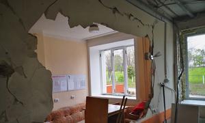 A destroyed building in Trostianets, in the Sumy region of northern Ukraine.