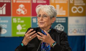 Artist and peace activist Joan Baez during an interview with UNTV Geneva in Switzerland.