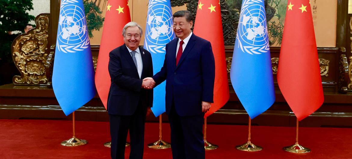 United Nations Secretary-General António Guterres (left) with Chinese President Xi Jinping.