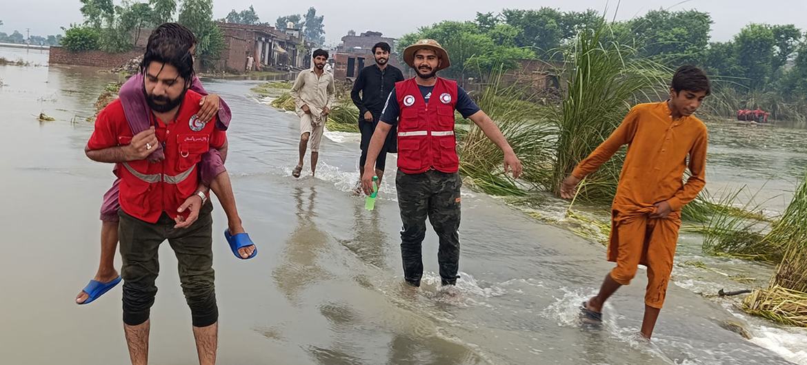 पाकिस्तान के पंजाब प्रान्त में बाढ़ पीड़ितों की सहायता की जा रही है.