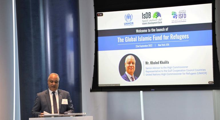 خالد خليفة، مستشار المفوض السامي للتمويل الإسلامي وممثل المفوضية لدى دول مجلس التعاون الخليجي، في حفل إطلاق الصندوق الإسلامي العالمي للاجئين.