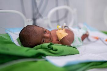 यमन के एक अस्पताल में, एक अपरिपक्व पैदा हुए बच्चे को, देखभाल मुहैया कराए जाते हुए.