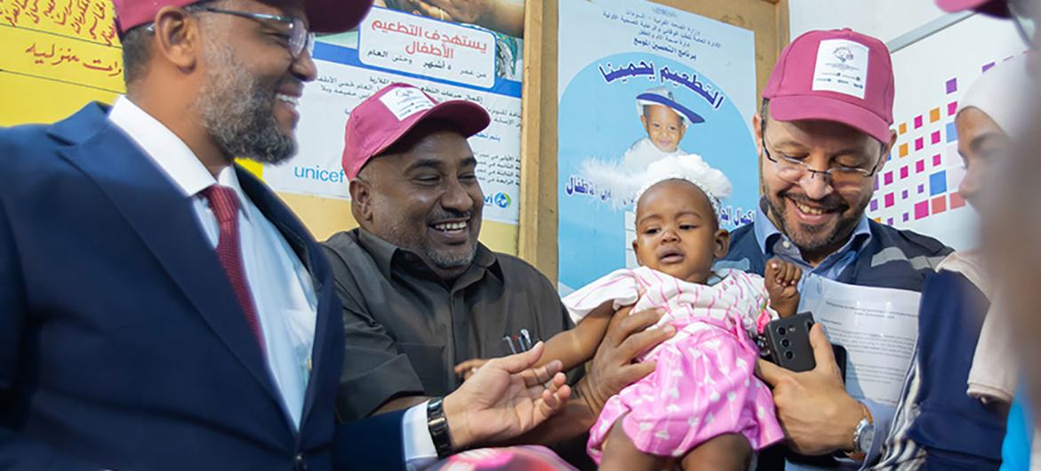 A six-month-old girl was the first child to receive the malaria vaccine in Sudan, during Tuesday's vaccine roll-out event in Gedaref. A six-month-old girl was the first child to receive the malaria vaccine in Sudan, during Tuesday's vaccine roll-out event in Gedaref.