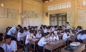 Students learn digital literacy and life skills at a school in rural Cambodia.