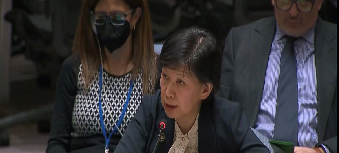 إيزومي ناكاميتسو، الممثلة السامية لشؤون نزع السلاح، يطلع مجلس الأمن على الوضع في الشرق الأوسط (سوريا).