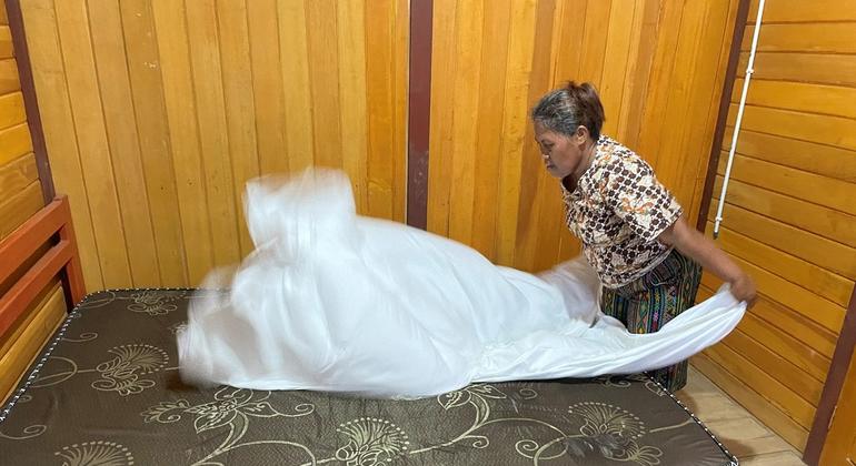 Yeli Alelo at her hostel in Marinsow, northeastern Indonesia.