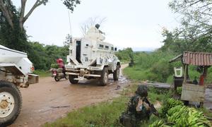 UN peacekeepers serving with MONUSCO patrol close to Beni town, in North Kivu, Democratic Republic of the Congo. 