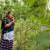 Una mujer habla por su celular en Guatemala.