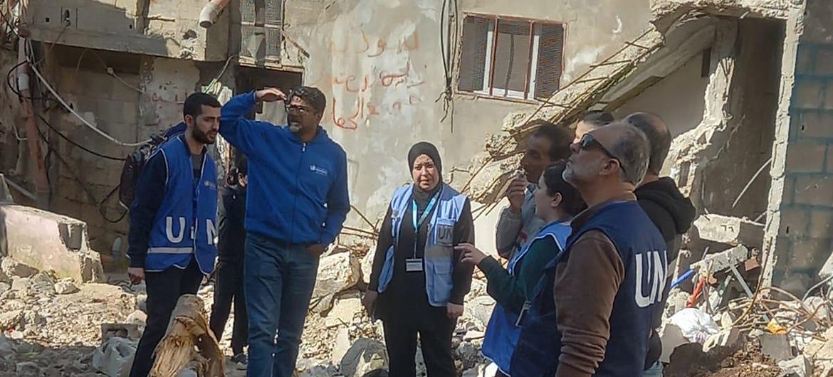 Ajith Sunghay (second from left), Head of the UN human rights office, OHCHR, in the Occupied Palestinian Territory, during a mission to the West Bank in February 2024.