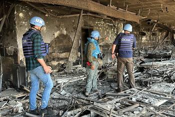 UN team assess the destruction of Shifa Hospital, in Gaza city, following the end of the latest Israeli siege. 