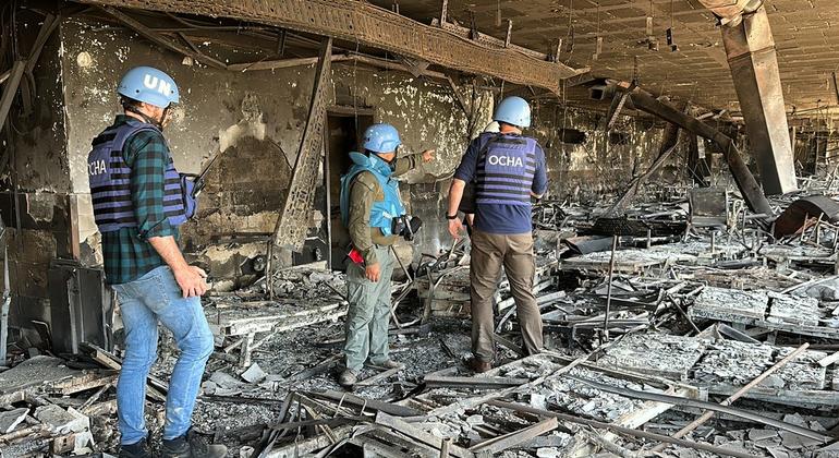 UN team assess the destruction of Shifa Hospital, in Gaza city, following the end of the latest Israeli siege. 