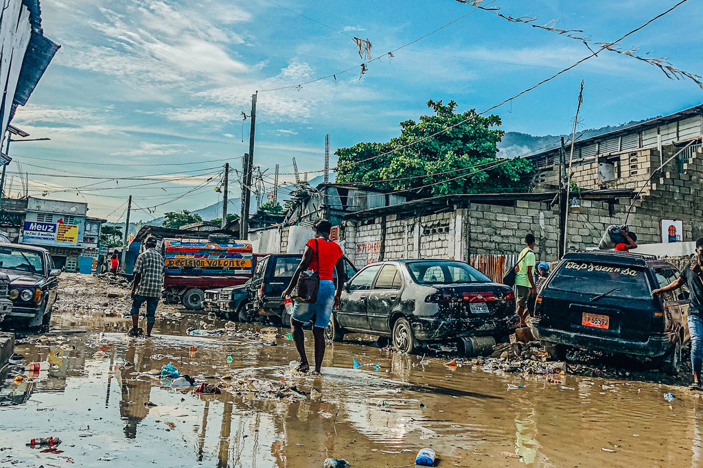 Une zone urbaines en Haïti inondée à la suite de pluies torrentielles (photo d'archives).