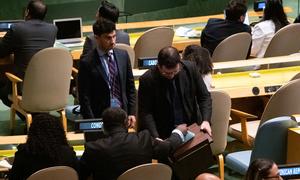 A delegate casts his country's vote to elect five new non-permanent members to the UN Security Council.