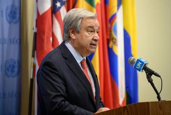Le Secrétaire général António Guterres devant la presse (photo d'archives).
