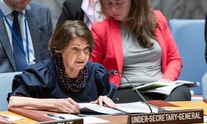 Rosemary DiCarlo, Under-Secretary-General for Political and Peacebuilding Affairs, briefs the Security Council meeting on non-proliferation.