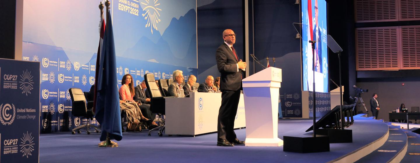 Sinon Stiell, chef d'ONU Climat, à l'ouverture officielle de la COP27.
