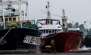 Fishing boats docked in General Santos City Port Complex in the Philippines.