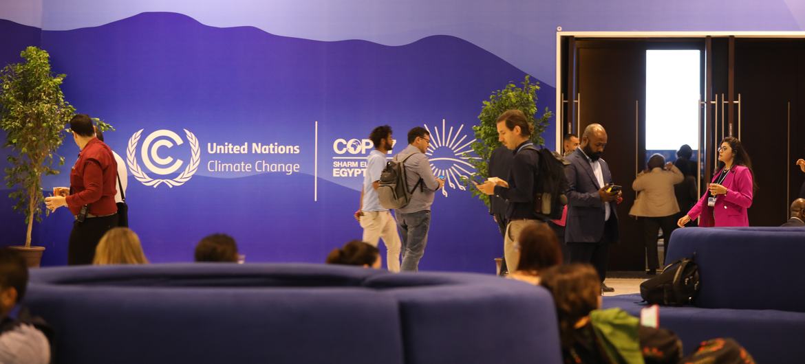Outside the plenary hall at the COP27 conference centre, Sharm El-Sheikh