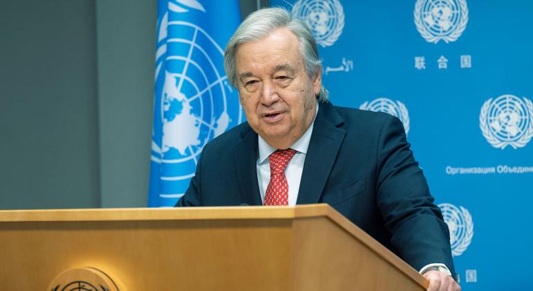 O secretário-geral, António Guterres, informa jornalistas sobre os recentes acontecimentos em Israel e Gaza
