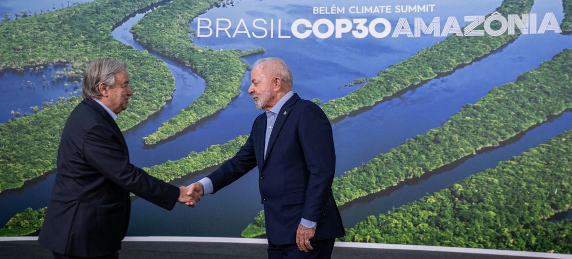 O secretário-geral António Guterres é recebido pelo presidente Luiz Inácio Lula da Silva, do Brasil, no evento de alto nível da Conferência das Nações Unidas sobre Mudanças Climáticas, COP30, que acontece em Belém O secretário-geral António Guterres é recebido pelo presidente Luiz Inácio Lula da Silva, do Brasil, no evento de alto nível da Conferência das Nações Unidas sobre Mudanças Climáticas, COP30, que acontece em Belém
