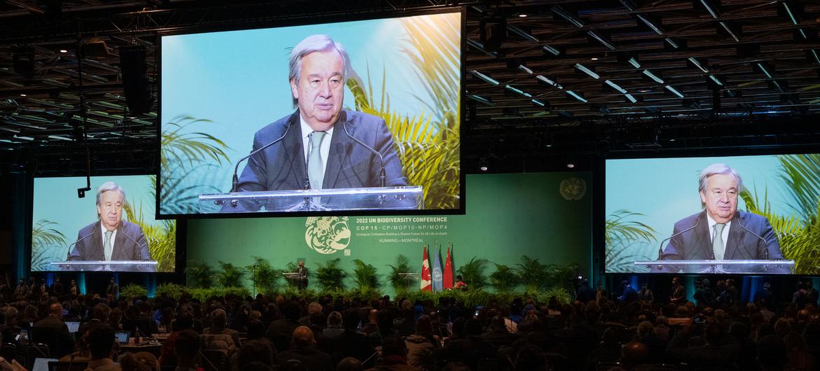 Le Secrétaire général António Guterres prononce une allocution à la Conférence des Nations Unies sur la biodiversité (COP15) à Montréal, Canada.