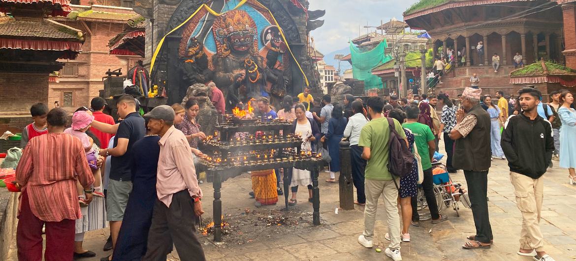 The shrine of Kaal Bhairab at Hanuman Dhoka Durbar Square in Kathmandu Valley, a UNESCO World Heritage Site, is a central part of the community's culture and daily life.