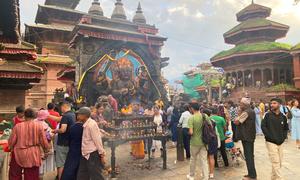 The shrine of Kaal Bhairab at Hanuman Dhoka Durbar Square in Kathmandu Valley, a UNESCO World Heritage Site, is a central part of the community's culture and daily life.