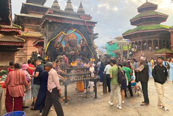 The shrine of Kaal Bhairab at Hanuman Dhoka Durbar Square in Kathmandu Valley, a UNESCO World Heritage Site, is a central part of the community's culture and daily life.
