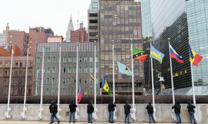 Las banderas de los Estados miembros de las Naciones Unidas se izan en la sede de la ONU en Nueva York.