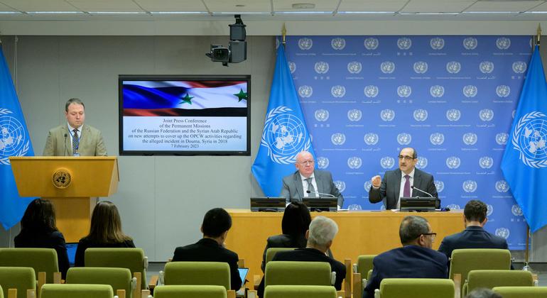 المندوبان الدائمان لسوريا والاتحاد الروسي يتحدثان في مؤتمر صحفي بالمقر الدائم للأمم المتحدة