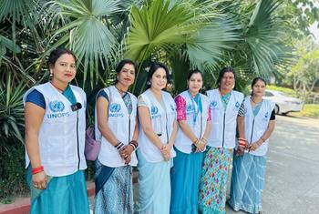 UNOPS के सहयोग से भारत सरकार के जल-जीवन मिशन के तहत जल परीक्षण का प्रशिक्षण लेने वाली महिलाएँ, अन्तरराष्ट्रीय महिला दिवस के अवसर पर दिल्ली स्थित यूएन कार्यालय आईं.