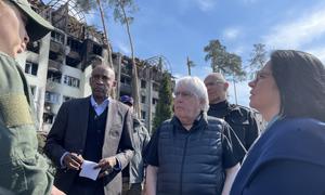 United Nations Emergency Relief Coordinator and Under Secretary-General for Humanitarian Affairs Martin Griffiths in Irpin, Ukraine on 7 April 2022.