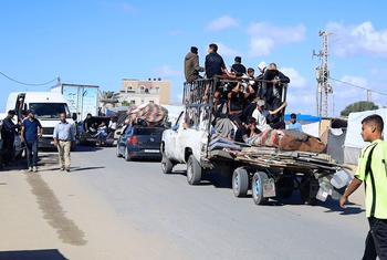 Displaced persons leaving Rafah towards central Gaza. 