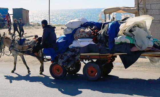 Desplazados saliendo de Rafah hacia el centro de Gaza. 