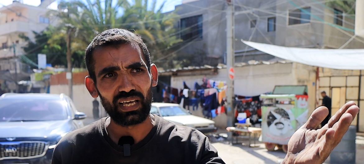 Mohammed Salah Rajab was displaced from Gaza City multiple times and is now seeking shelter in Deir Al-Balah in central Gaza.