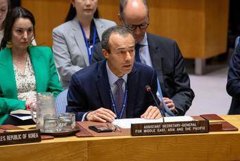 Khaled Khiari, Assistant Secretary-General in the UN Department of Political and Peacebuilding Affairs and Peace Operations, briefs the Security Council on non-proliferation and Democratic People’s Republic of Korea.