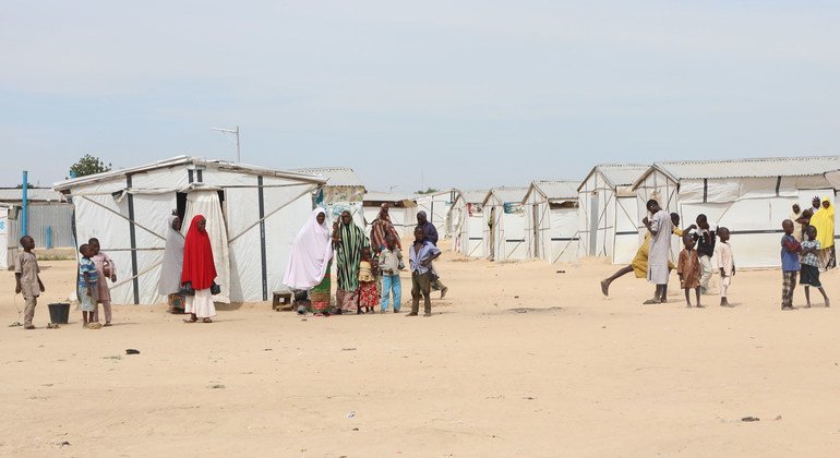尼日利亚博尔诺州的体育场营地是230多个流离失所者居住的地方之一。