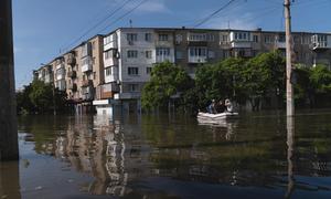 A neighbourhood in Kherson is flooded after the destruction of the Kakhovka dam in southern Ukraine.