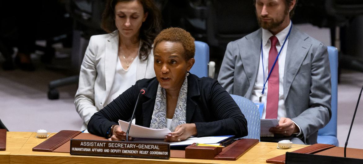 Joyce Msuya, coordinadora adjunta de Ayuda de Emergencia de la ONU, habla en el Consejo de Seguridad.