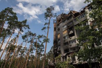 乌克兰伊尔平的一座受损建筑物。